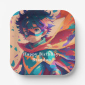 青パーソナライズされたと赤のアニメのスーパーヒーロー少年 ペーパープレート (正面)