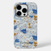 青パーソナライズされたと金ゴールドの刺繍フローラ Case-Mate iPhoneケース (裏面)