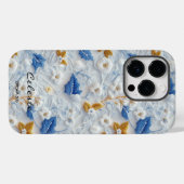 青パーソナライズされたと金ゴールドの刺繍フローラ Case-Mate iPhoneケース (裏面 (横))