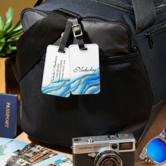 青パーソナライズされたと金ゴールドの荷札 ラゲッジタグ (正面&裏面)