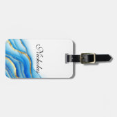 青パーソナライズされたと金ゴールドの荷札 ラゲッジタグ (正面横)