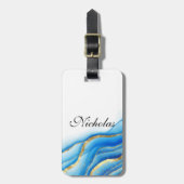 青パーソナライズされたと金ゴールドの荷札 ラゲッジタグ (正面縦)