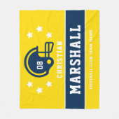 青パーソナライズされたと黄色のサッカー選手の名前 フリースブランケット (正面)