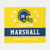 青パーソナライズされたと黄色のサッカー選手の名前 フリースブランケット (正面(横))