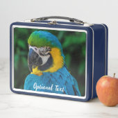 青パーソナライズされたと黄色のマカオパロット メタルランチボックス (インサイチュ)