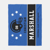 青パーソナライズされたと黒のサッカー選手の名前 フリースブランケット (正面)