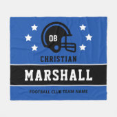 青パーソナライズされたと黒のサッカー選手の名前 フリースブランケット (正面(横))