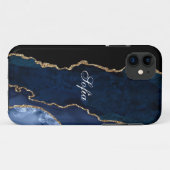 青パーソナライズされたと黒の瑪瑙 Case-Mate iPhoneケース (裏面(横))