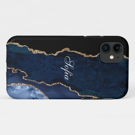 青パーソナライズされたと黒の瑪瑙 Case-Mate iPhoneケース (裏面(横))