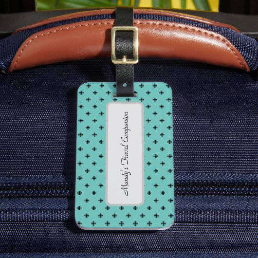 青パーソナライズされたのクロスパターエレガントン ラゲッジタグ (正面インサイチュ2)