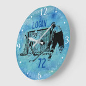 青パーソナライズされたのホッケーインクスケッチ名番号 ラージ壁時計 (傾斜)