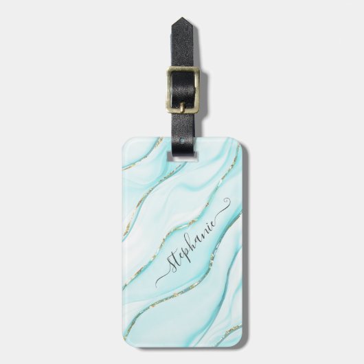 青パーソナライズされたエレガントアゲート  ラゲッジタグ (正面縦)