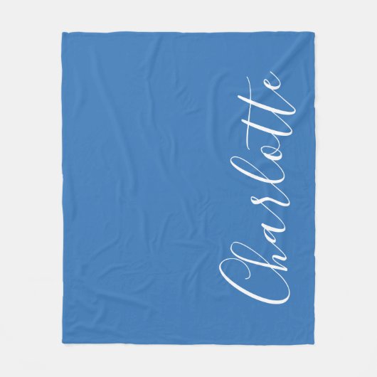 青パーソナライズされたエレガントミニマルなスクリプト名 フリースブランケット (正面)