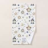 青パーソナライズされたエレガント星と金ゴールド星のパターン(4) バスタオルセット (ハンドタオル)