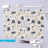 青パーソナライズされたエレガント星と金ゴールド星のパターン(7) 薄葉紙 (クラフト)