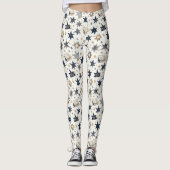 青パーソナライズされたエレガント星と金ゴールド星のパターン(8) レギンス (正面)