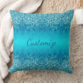 青パーソナライズされたエレガント霜の輝く枕 クッション (ブランケット)