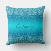 青パーソナライズされたエレガント霜の輝く枕 クッション (裏面)