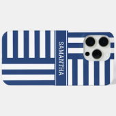 青パーソナライズされたストライプシックホワイト名モダン Case-Mate iPhoneケース (裏面 (横))