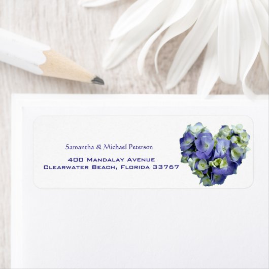 青パーソナライズされたハートアジサイ結婚ズ ラベル (インサイチュ)