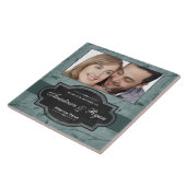 青パーソナライズされたフローラ結婚写真集 タイル (側面)