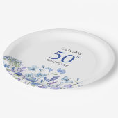 青パーソナライズされたフローラ50誕生日 ペーパープレート (アングル)