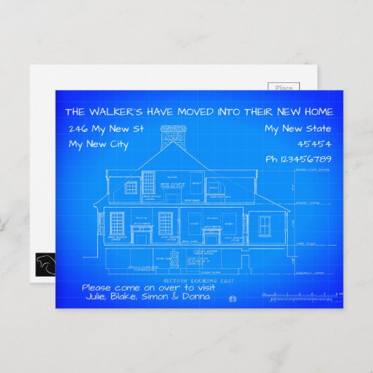 青パーソナライズされたプリントの移動通知、トレンディー ポストカード (正面/裏面)