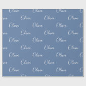 青パーソナライズされたモダンのスクリプト名の折り返し ラッピングペーパー (フラット)