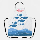 青パーソナライズされたモダン海沿岸魚 エプロン (正面)