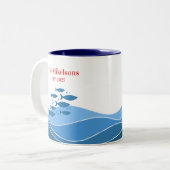 青パーソナライズされたモダン海沿岸魚 ツートーンマグカップ (正面左)