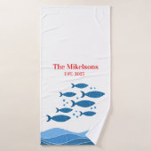 青パーソナライズされたモダン海沿岸魚 バスタオル (バスタオル)
