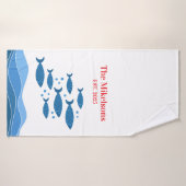 青パーソナライズされたモダン海沿岸魚 バスタオル (バスタオル)