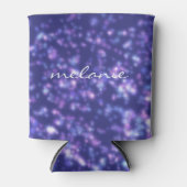 青パーソナライズされたモダン紫スターコスモスの名前 缶クーラー (正面)