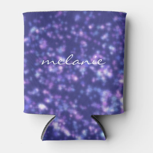 青パーソナライズされたモダン紫スターコスモスの名前 缶クーラー (正面)