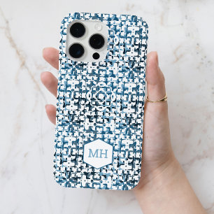 青パーソナライズされたモノグラムの抽象芸術 iPhone 15 PRO MAXケース