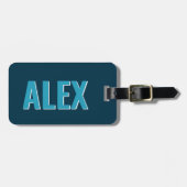 青パーソナライズされたモノグラム影 ラゲッジタグ (正面横)