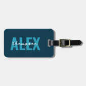 青パーソナライズされたモノグラム ラゲッジタグ (正面横)