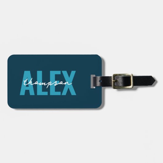 青パーソナライズされたモノグラム ラゲッジタグ (正面横)
