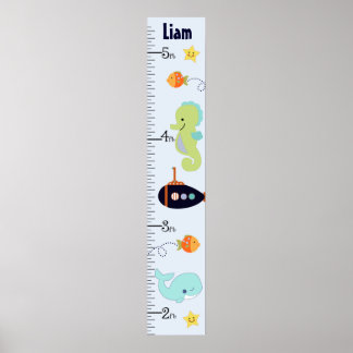 青パーソナライズされたラグーン/クジラ/魚の成長図 ポスター