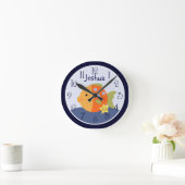 青パーソナライズされたラグーン/フィッシュクロック ラウンド壁時計 (ホーム)