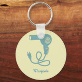 青パーソナライズされたレトロヘアドライヤー吹乾燥機 キーホルダー (正面)