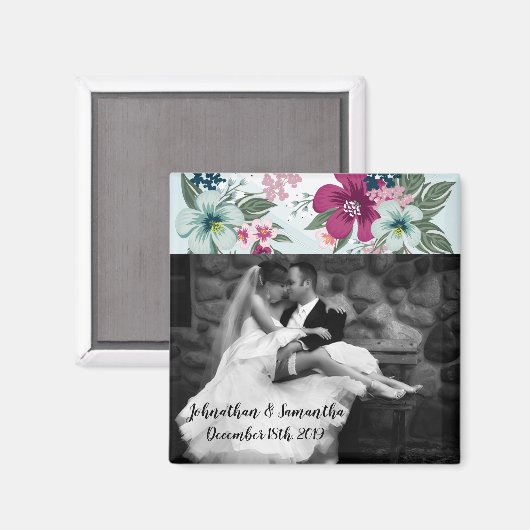 青パーソナライズされた上のフォトマグネット熱帯花 マグネット (正面/裏面)