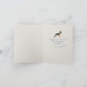 青パーソナライズされた写ストライプの真ドイツ羊飼い サンキューカード (内部)