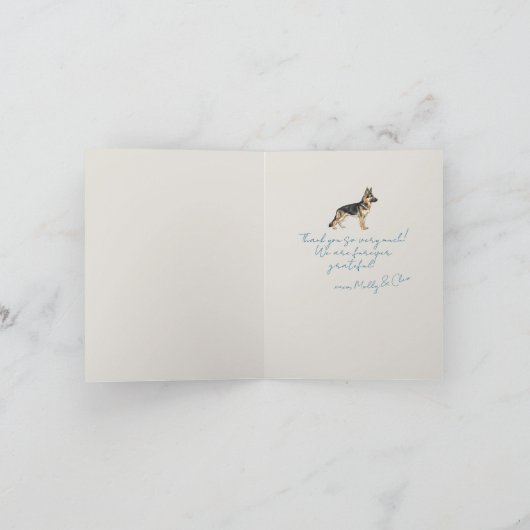 青パーソナライズされた写ストライプの真ドイツ羊飼い サンキューカード (内部)