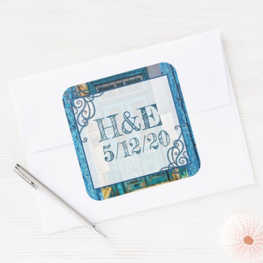 青パーソナライズされた動揺して絵を描扉 スクエアシール (封筒)