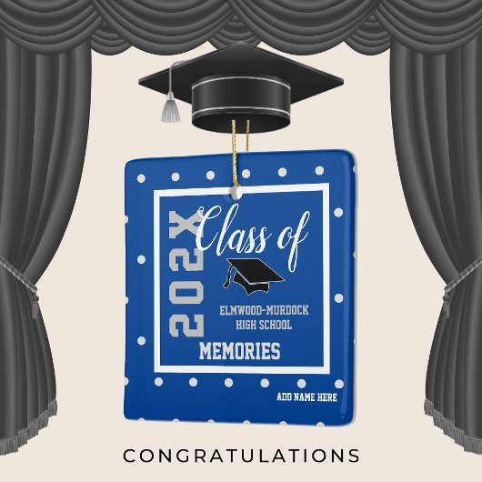 青パーソナライズされた卒業式クリスマス セラミックオーナメント