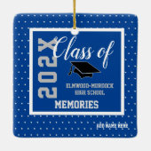 青パーソナライズされた卒業式クリスマス セラミックオーナメント (裏面)