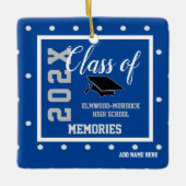 青パーソナライズされた卒業式クリスマス セラミックオーナメント (正面)
