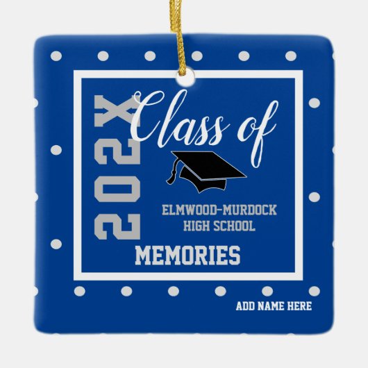青パーソナライズされた卒業式クリスマス セラミックオーナメント (正面)