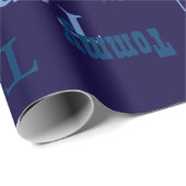 青パーソナライズされた名 ラッピングペーパー (ロールコーナー)